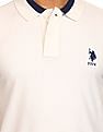 U.S. Polo Assn. Men Off White Cotton Solid Polo Shirt