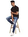 Aeropostale Black Flamingo Embroidered Pique Polo Shirt
