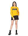 Aeropostale Women Mustard Crew Neck Brand Print Sweatshirt