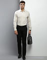 Tommy Hilfiger Men Beige Flex Satin Vertical Stripe Formal Shirt